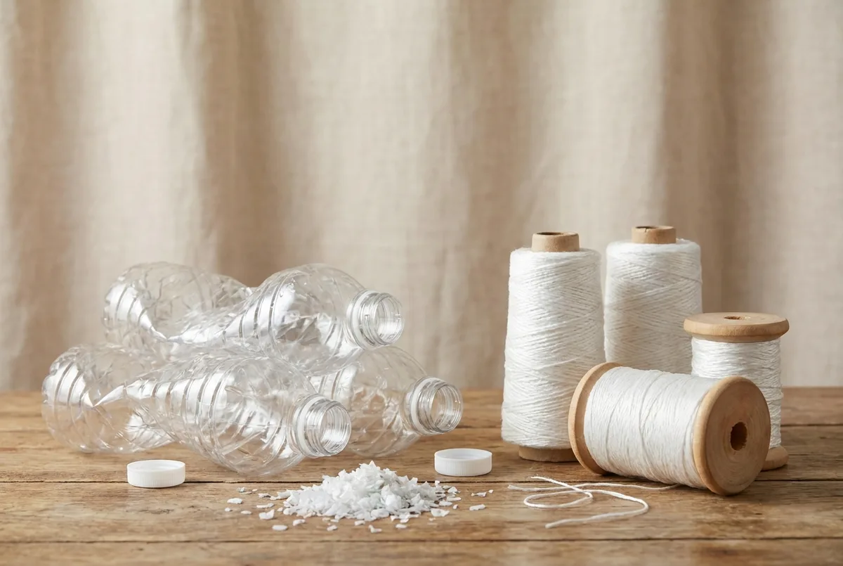 Bouteilles PET recyclées et bobines de fil, matière première du polyester recyclé rPET